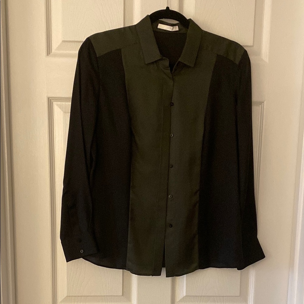 Black and cray Button-Up silk blouse never been worn.